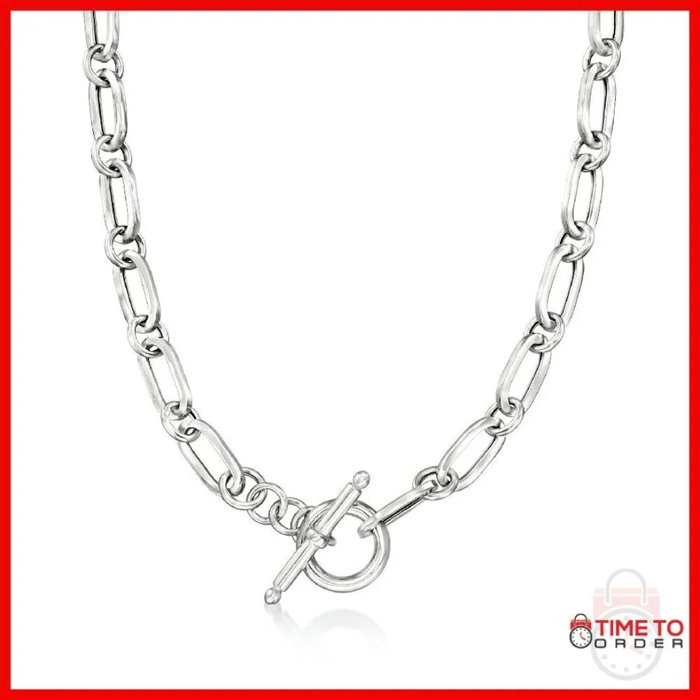 Sterling Silver Paper Clip Link Toggle Necklace 16 Inch